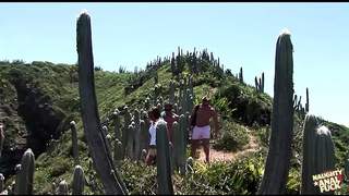 Pervy blonde finds 2 strangers on the beach and has her first outdoor DP threesome