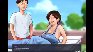 SUMMERTIME SAGA Attractive lady jerks him out in his pants in the charming sun