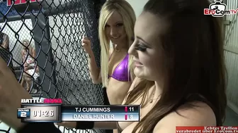 Blonde lady with small melons anally slammed in a boxing ring