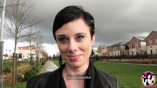 Short haired brunette takes a BBC in her ass-hole