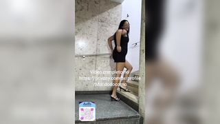 Married cheating cuck-old on the stairs of her guy's building and taking off her condom
