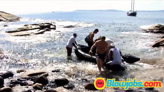 Small melons blonde enjoys butt-sex group sex at the beach