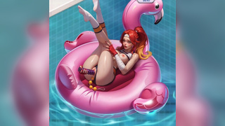 Wet snatch dildo fuck with Use Beads in booty 3d Horny Villa