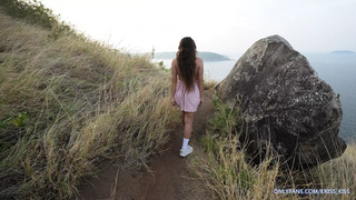 Skinny brunette blown a stranger's monstrous dong outdoors
