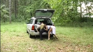 Threesome in the Wood: a Huge Wang for two Whores
