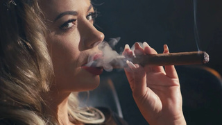Horny Milf with GIGANTIC Boobies Masturbating and Giving Bj While Smoking a 9 Inch Cigar