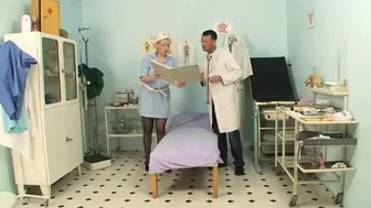 Very horny blonde nurse with massive breasts gets screwed by the