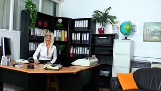 Attractive sex in office for a slutty blonde whore