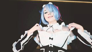 Maid bitch Rem from Re Zero is missing and plays double dildo - Cosplay Spooky Boogie