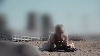 Bulge prick flash on beach - public flashing