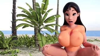 Lilo and Stitch - Nani Butt-Sex riding Gigantic Bad Dragon Dildo up her rear-end on Tropical Island