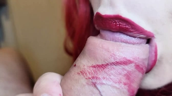 ASMR 4k close up oral sex ruined lipstick and teasing wang, Luna enjoys giving bj and ruin her lipstick