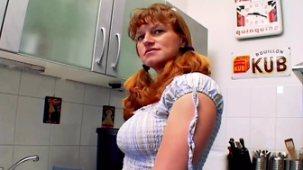 A curvy German babe gets her ass-hole smashed in the kitchen