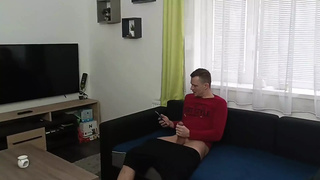 Stepbro Cought Jerking off in the Living Room