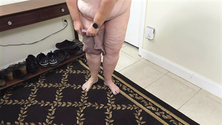 Cougar meaty booty big beautiful woman busty milf dress up in charming butt shorts leggings and working out, then gets lots of dark jizz on her rear-end