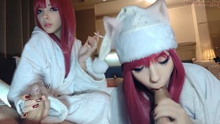Smoking Egirl giving stepdad hand-job and bj in bathrobe (ask me for full vid)