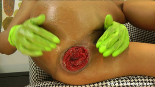 Hotkinkyjo Green Gloves Self Butt-sex Fisting and Prolapse